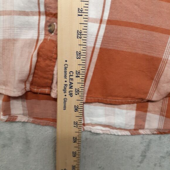 So Womens Size XL Rust Orange Plaid Long Sleeve Button Up Lightweight Shirt - Picture 3 of 7